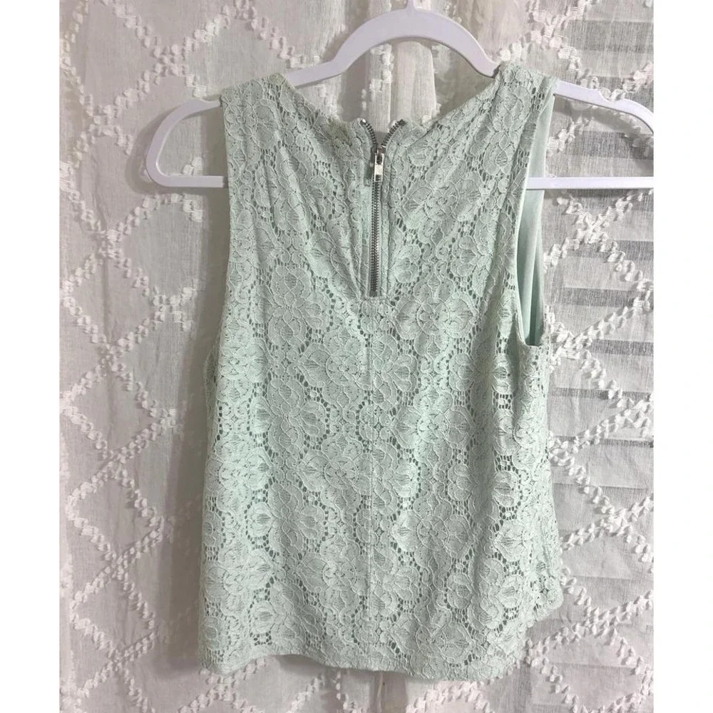 Forever 21 Mint Green‎ Floral Lace Sleeveless Crop Top Tank Back Zipper Size M